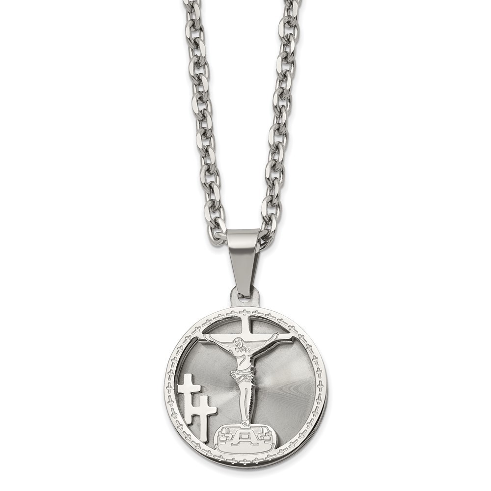 Chisel Stainless Steel Laser Cut Crucifix Pendant w 25.5" Cable Chain Necklace